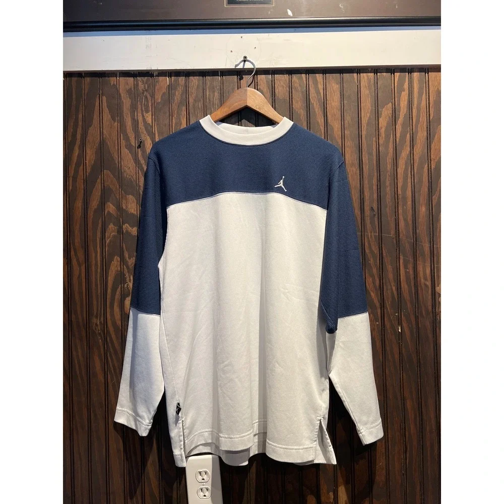 Jordan Brand Waffle Knit Thermal Long Sleeve Shirt Navy Blue White Colorblock